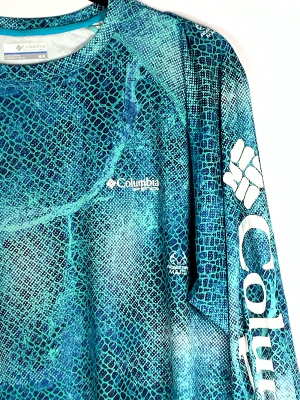 Columbia PFG Shirt Men’s M Blue Green Omni-Shade Realtree Long Sleeve Fishing - Picture 5 of 14